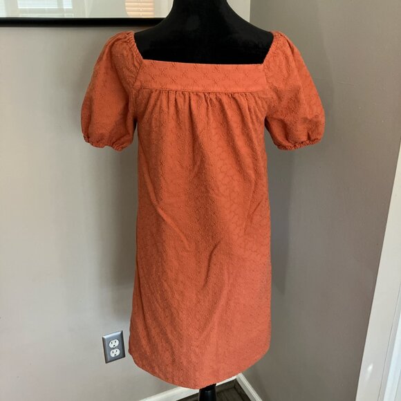 LOFT A-line dress with short puffed sleeves and square neckline Rust sz xsmall - Picture 3 of 5